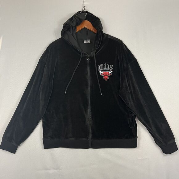 NBA Chicago Bulls Women's Size XXL Black Jacket Velour Zip-Up Graphic Hoodie - Picture 1 of 7